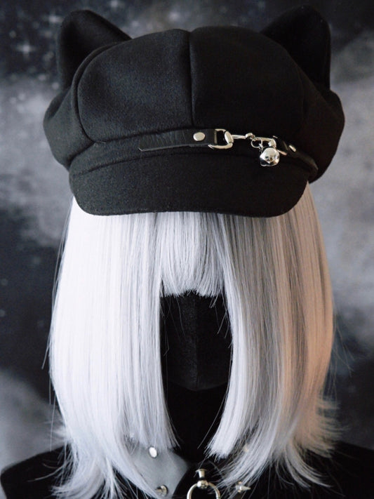 Hat Cat Buckle Ear Black Design Gothic Bell Charm Beret