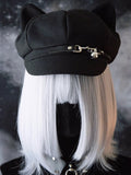 Gothic Hat Cat Black Buckle Design Ear Charm Beret Bell