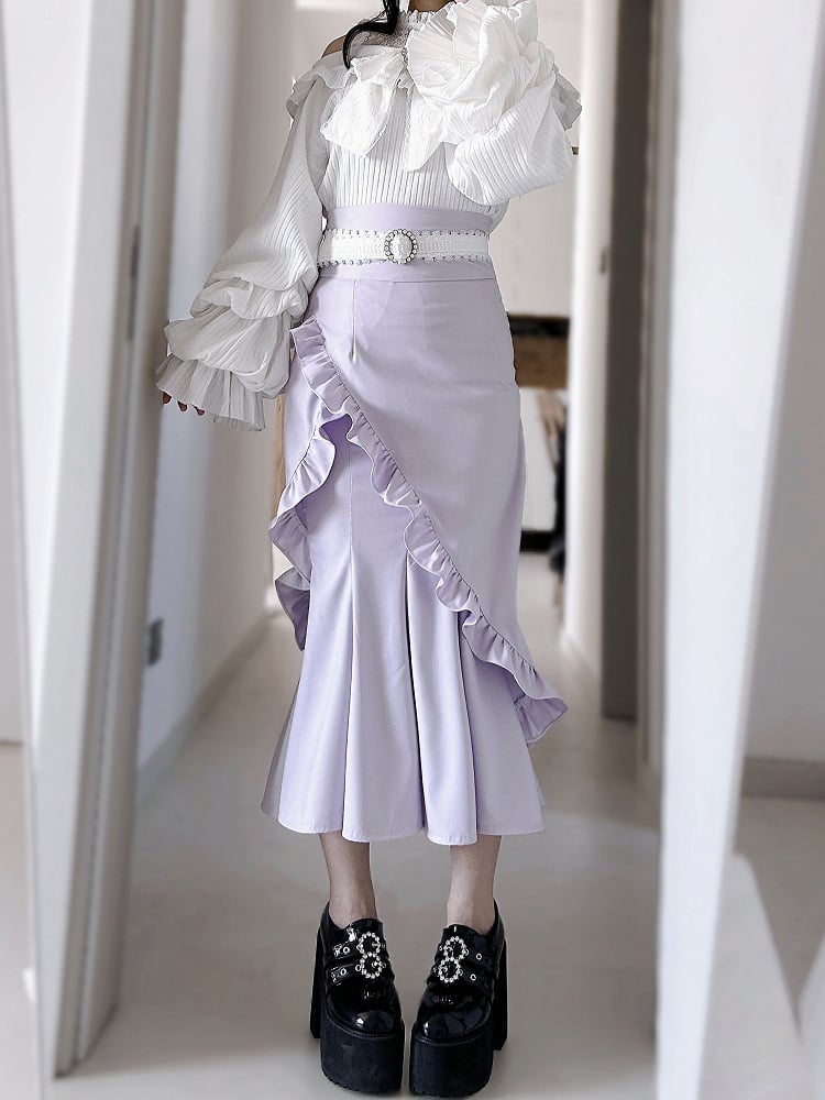 スカート フリル パープル装飾 マーメイド トリム ジライケイ ちょう結び