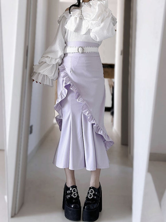 スカート フリル パープル装飾 マーメイド トリム ジライケイ ちょう結び