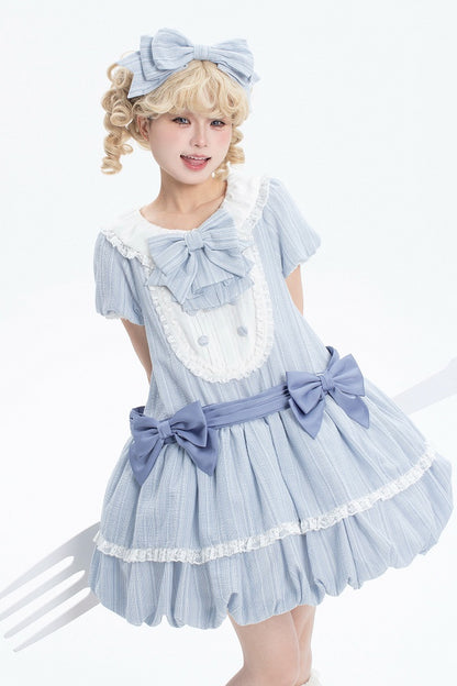 Summer Bubble Puff Blue Skirt Lolita Dress Cotton Sleeves