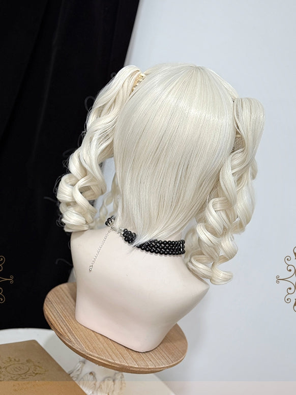 ローマンブロンドの前髪ウィッグ カール + ポニーテール 爪付き 2つ 48cm