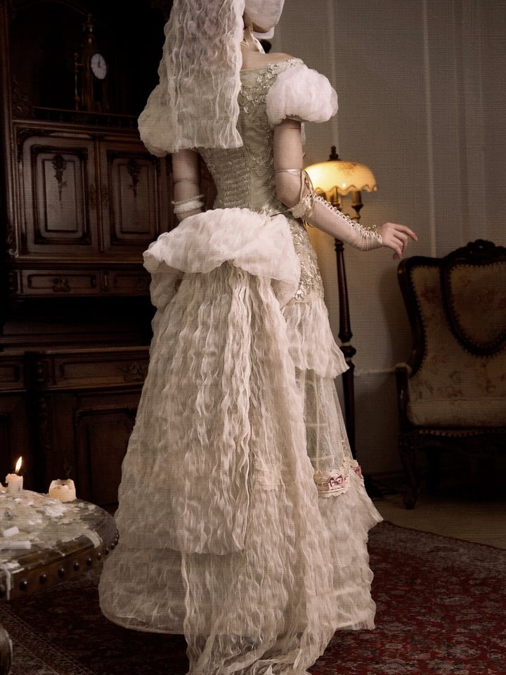 Skirt Versatile Long Bustle Patched Vintage Lace