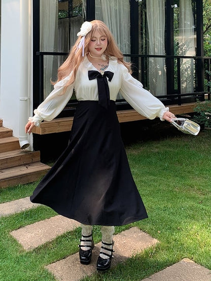 / Bowknot Detachable Shoulder Plus Size Black Waist Dress Cutout with High Pink and