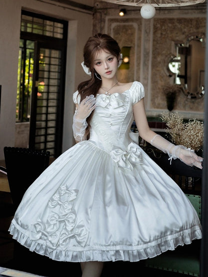 Classic White Lace Butterfly Lolita One-Piece - Snow Lolita