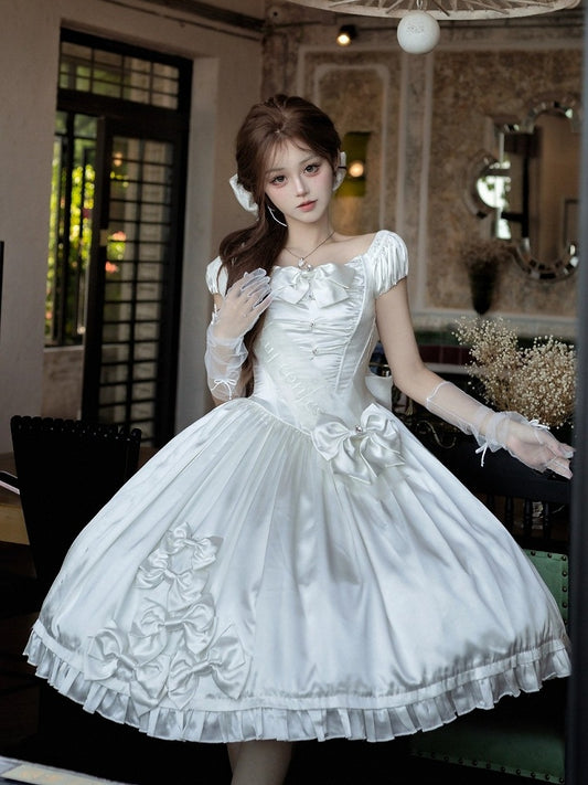 Classic White Lace Butterfly Lolita One-Piece - Snow Lolita