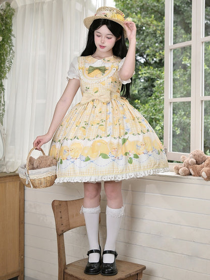 Chick Yellow Print Lemon Dress and Sweet Lolita High Waist Gingham
