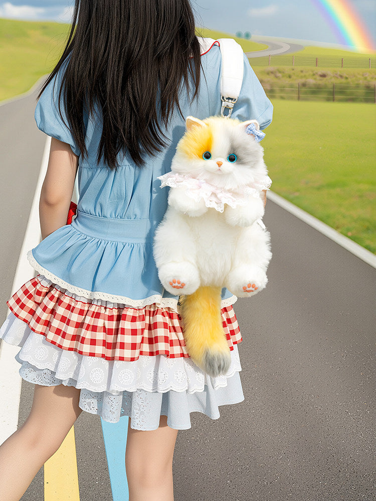 2 Backpack/Crossbody Realistic Options Calico Cat Plush Bag