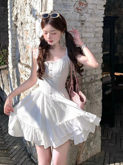 White Lace Detail Summer Holiday Dress - Qchiwawameme