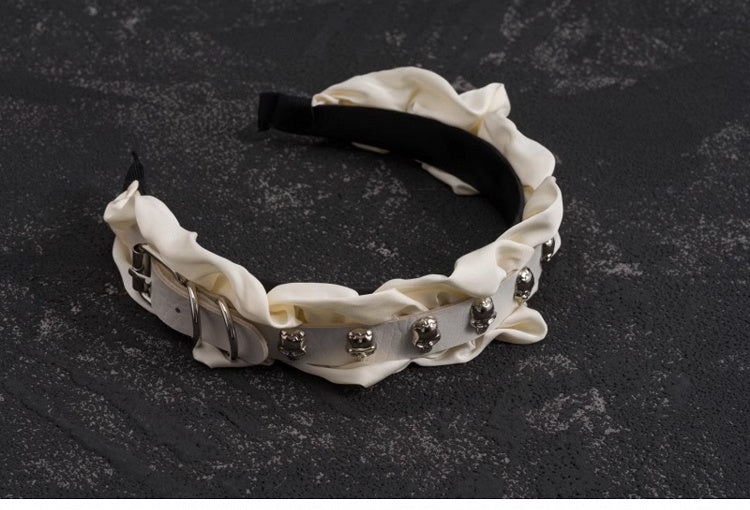 White Gothic Skeleton Studs Buckle Ruffled KC