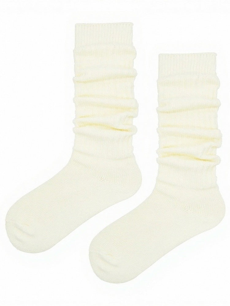Knit Ribbed Trim Solid Calf Socks in 5 Colors - ModaSwings
