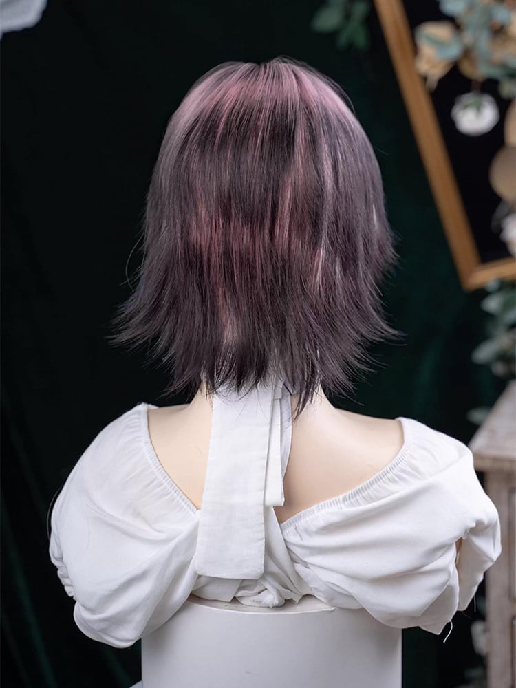35CM Wig and Pink Highlight Length Hair Black Color Short Ouji