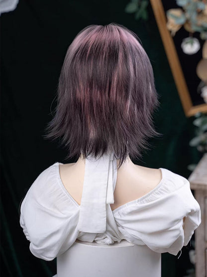 35CM Wig and Pink Highlight Length Hair Black Color Short Ouji