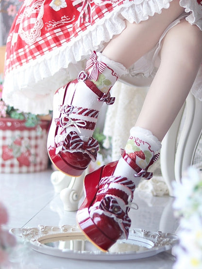 Red Sweet Details Lolita - for Heart-shaped Cat Fastener Print Mary Bowknot Wine with Janes