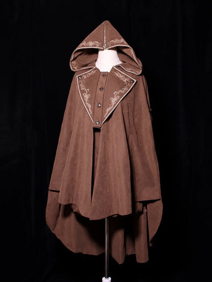 Embroidery Cloak Lolita Zip Coffee Detail Hood Ouji