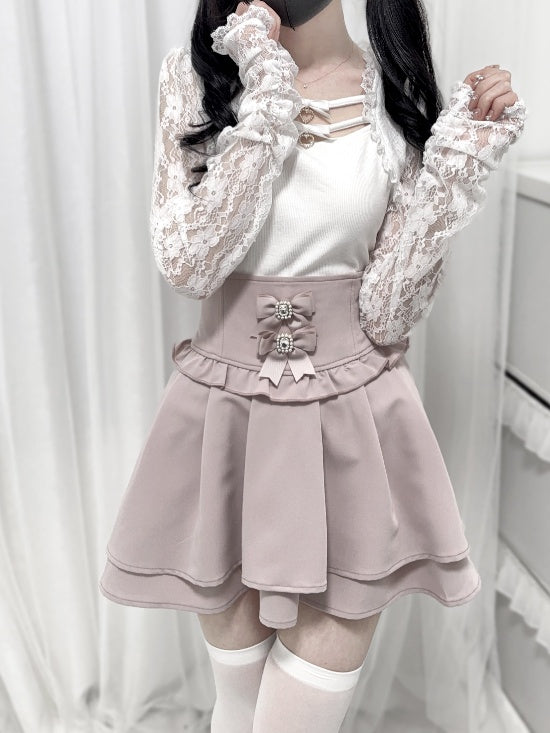 Jirai Kei Top mit Schleifen und Spitzenärmeln in Schwarz/Weiß