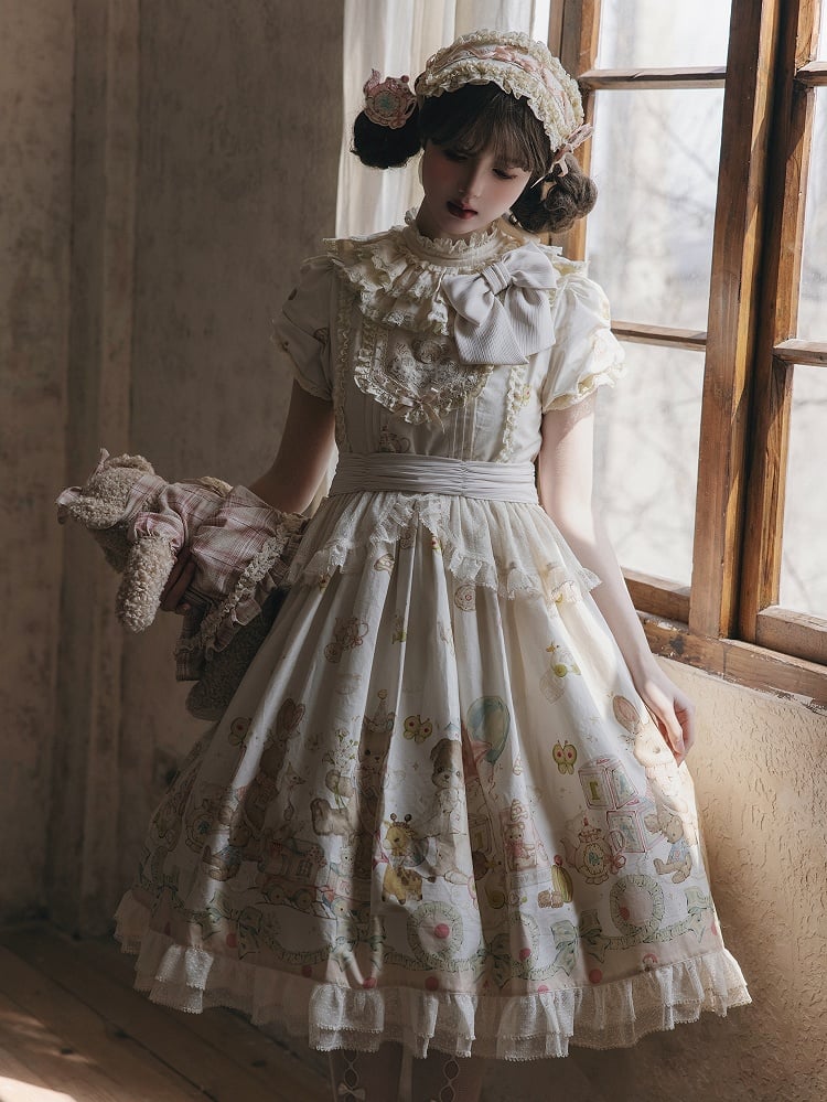 Bodice Toys Dress Embroidery Print Sleeves Teddy Lolita Short Sweet