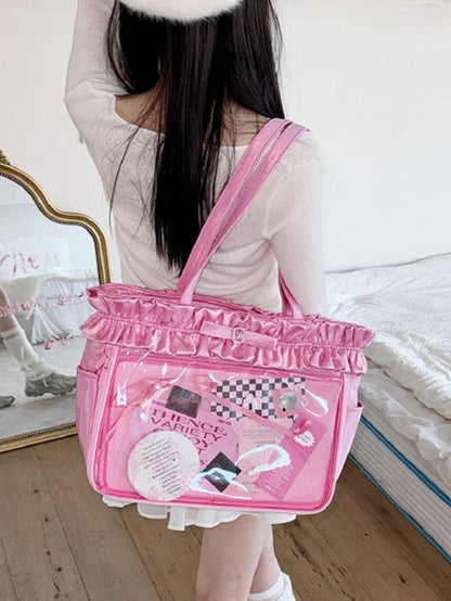 Rosarote Ita-Tragetasche mit Rüschenbesatz und Strass-Schleife