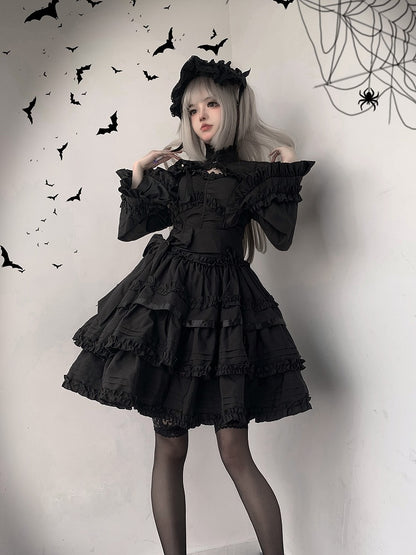Dress JSK Lolita Ruffle Gothic Black Multi-Layered