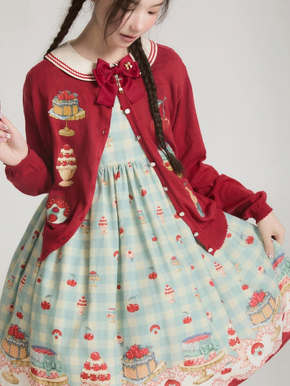 Roter Cardigan mit langen Ärmeln und Dessert-Print