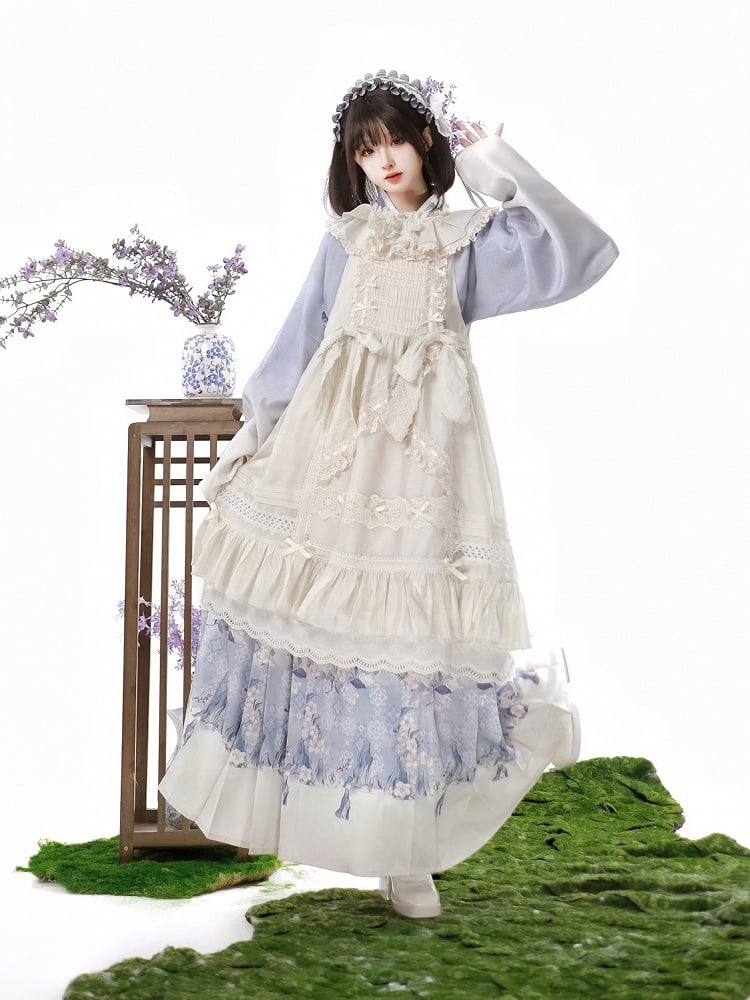 Floral Print White Purple Skirt Lolita Horse-face