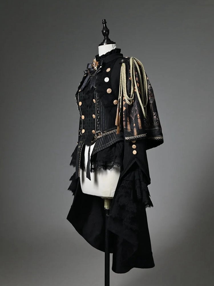 Modisches Lolita-Outfit-Oberteil mit schwarzen Ärmeln – Long Knight + Ouji
