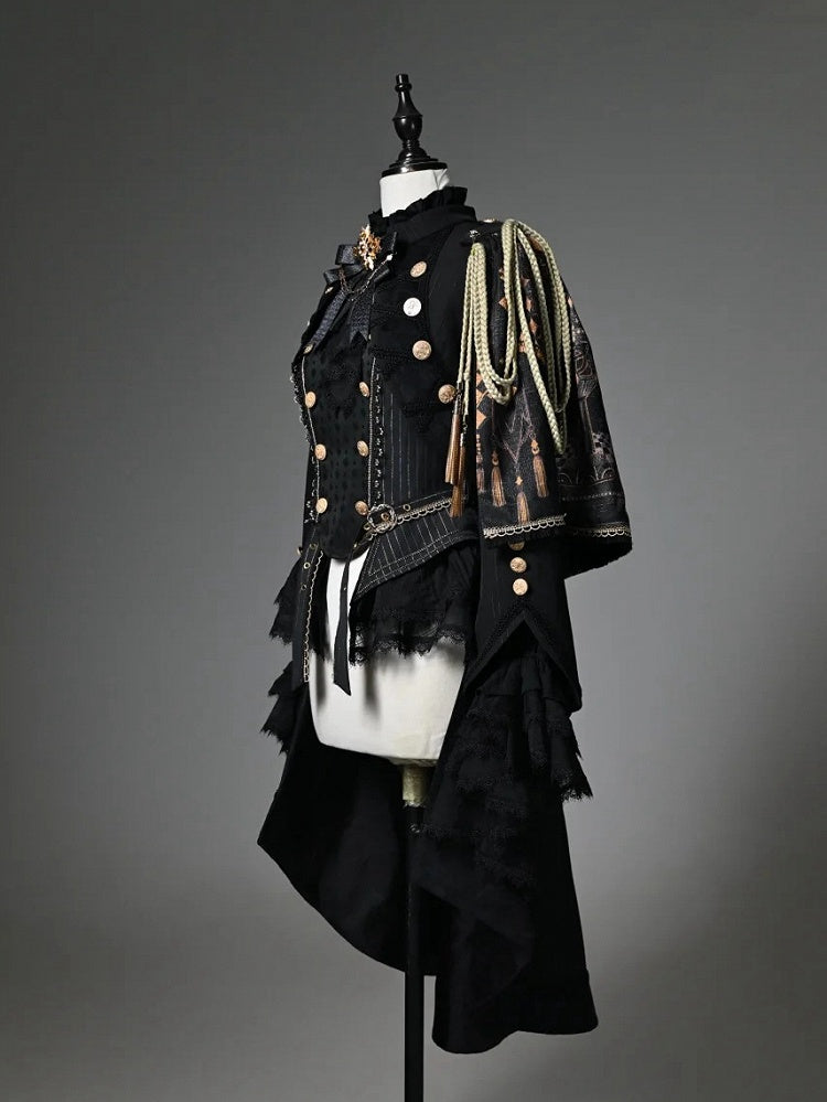 Black Ouji Top & One-Shoulder Cape Tailcoat