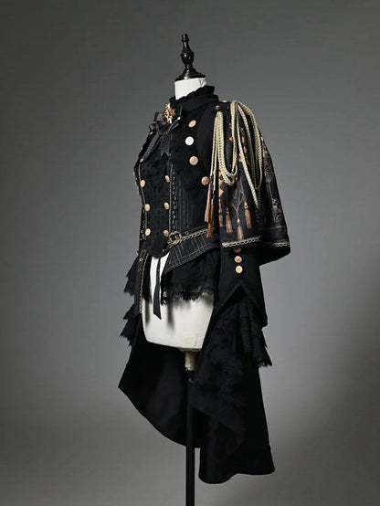 Black Ouji Top & One-Shoulder Cape Tailcoat