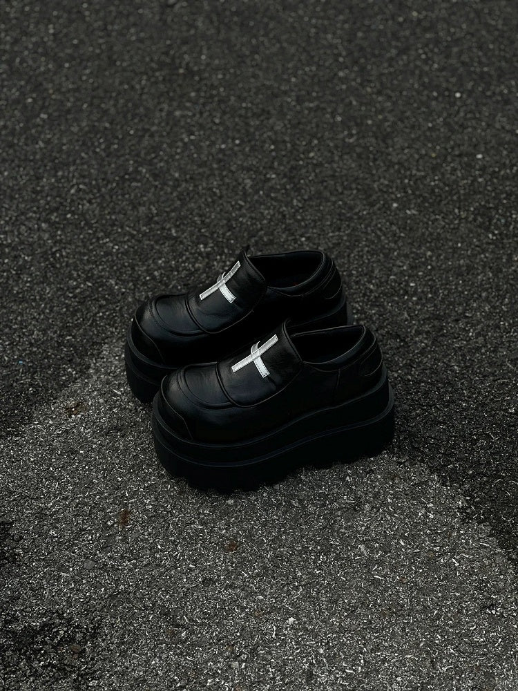 Black Punk Design Platforms Cross Easy with Slip-on