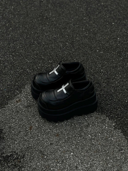 Black Punk Design Platforms Cross Easy with Slip-on