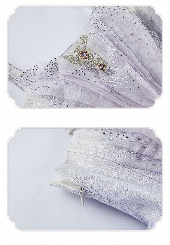 Purple Rhinestone Balletcore Lolita Silver Star Shimmer Dress - Nikki Tomorrow