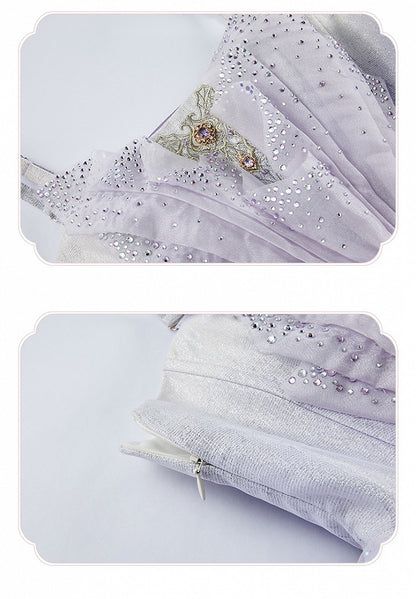 Purple Rhinestone Balletcore Lolita Silver Star Shimmer Dress - Nikki Tomorrow