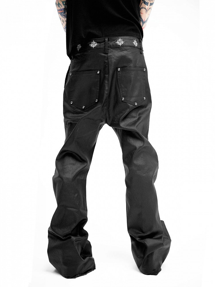 Black Coated Wax Flared Jeans Punk Style - DETW OnLine