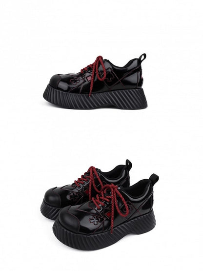 Lace-up Suit Decor Club with Black Shoes Closures Punk Platform Red
