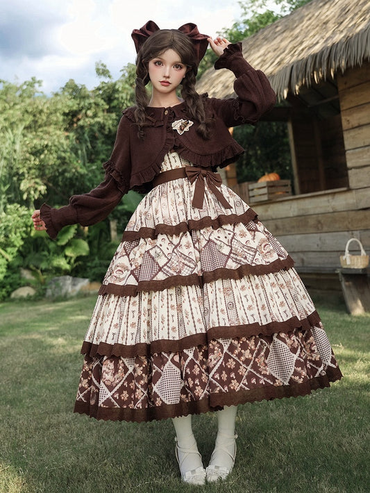 Lolita Squirrel + Dress Cardigan Print Mushroom Brown and Cottagecore