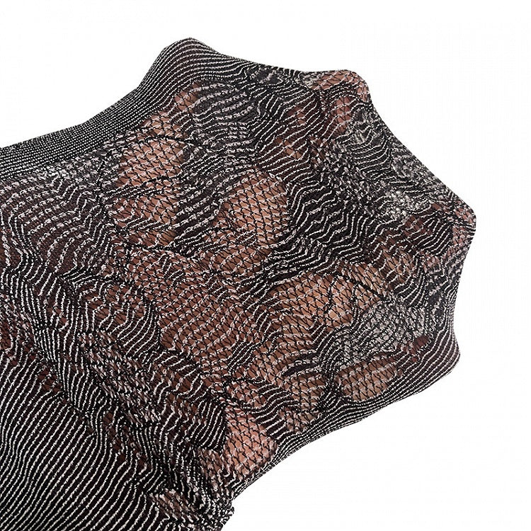 葉と花柄レースタイツフィッシュネット