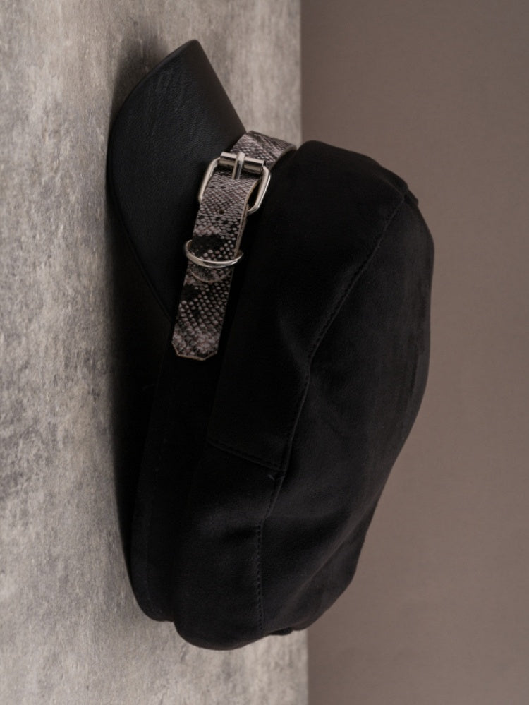 Beret Hat Snakeskin Design Buckle Pattern Black Gothic
