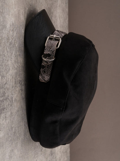 Beret Hat Snakeskin Design Buckle Pattern Black Gothic