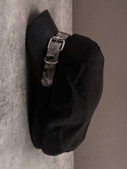 Buckle Gothic Pattern Design Black Snakeskin Beret Hat