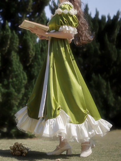 グリーンエンパイアウエストマキシドレス ビーズディテール エレガントロリータ