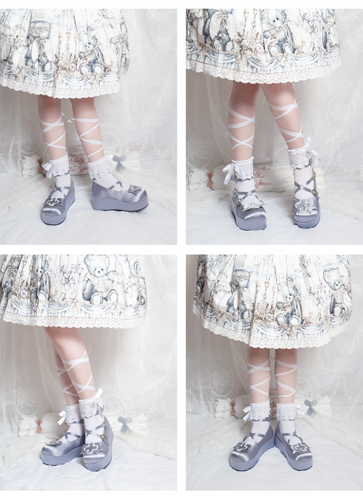 Straps Silver Buckle with Shoes Platform Balletcore Satin Gothic Heel Elegance 6cm Criss-cross Chunky