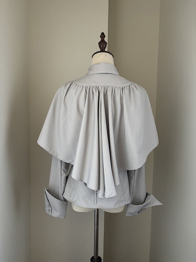 Jabot Gothic Bowtie Shirt Ouji with Cape Gray Design Light Lolita