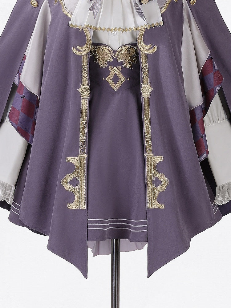 Magic Carnival Purple & White Bow Tie Blouse with Striped Skirt and Cape Set - Xiong Dou Jiang