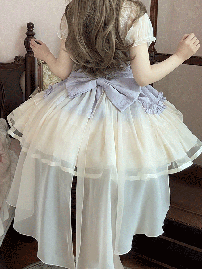 Zug Beige und Lila Großes Korsett Sweet Lolita Balletcore Kleid Taille Schnürung mit Schleife JSK