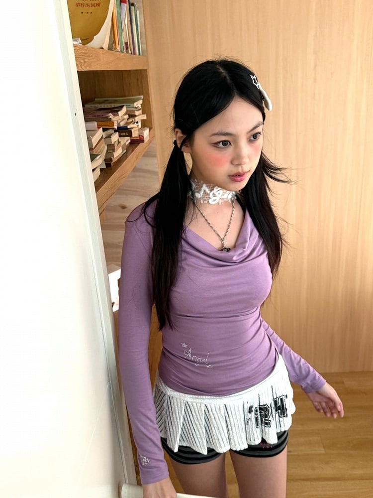 Print Black White Number Skirt with Striped Low-waist
