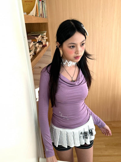 Print Black White Number Skirt with Striped Low-waist