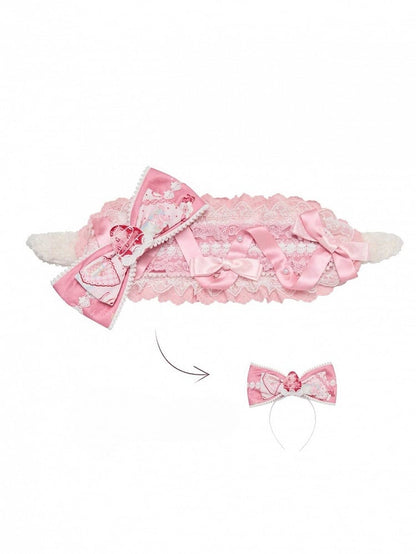 Lolita Hairband with Lace Trim and Detachable Bow in 2 Colors - San Sheng Du