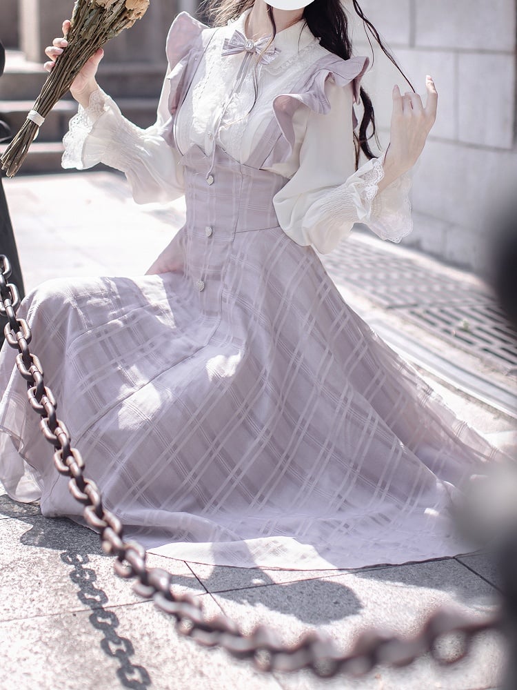 Sleeve Blouse Kei with Ruffled and Placket Long Sweetheart Jirai White Buttons