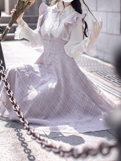 Sleeve Blouse Kei with Ruffled and Placket Long Sweetheart Jirai White Buttons