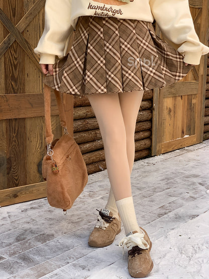 Brown High Waist Plaid Box Pleat Skirt